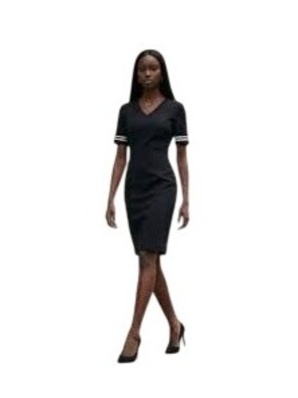 Fourmy By Cintas Dress Size 2Petite Black Mini Shift Striped Cuffs Short Sleeve